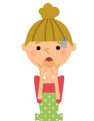 青ざめるエプロンの女性