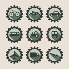 Transportation icons collection. Minimalistic sign on concrete textured background. Trendy Flat style for graphic design
