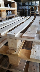 wooden pallets overlap in warehouse 