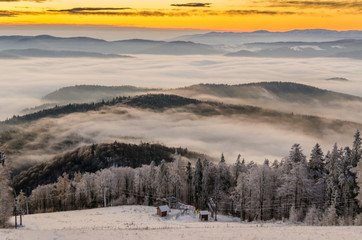 Wschód słońca na Jaworzynie Krynickiej 1114 m.n.p.m.Beskid Sądecki ,małopolska,Polska.