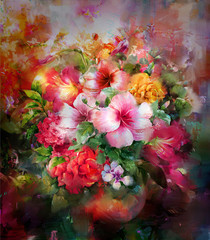 Panele Szklane Podświetlane  Malarstwo akwarela streszczenie kolorowe kwiaty. Wiosenne wielokolorowe kwiaty