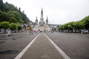 LOURDES, FRANCE - JUNE 10, 2016: Notre Dame du Rosaire de Lourdes (Basilica of our Lady of the...