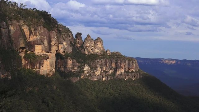Landscape of The Three Sisters rock formation in the Blue Mountains of New South Wales, Australia, on the north escarpment of the Jamison Valley.