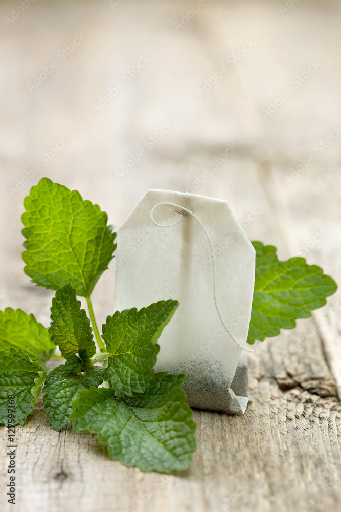 Wall mural tea bag with mint