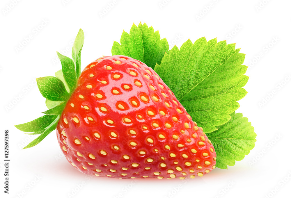 Aufkleber isolated strawberry. one strawberry fruit with leaf isolated on white background with clipping path