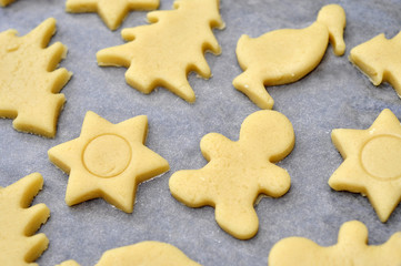 Sweet shortbread dough fingers on white background.