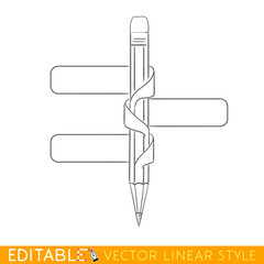 Infographics with pencil and three elements. Editable outline sketch. Stock vector illustration.