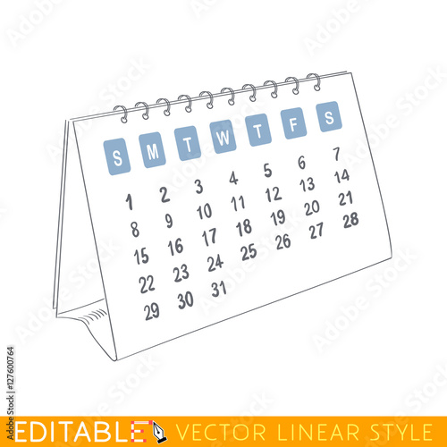 "Desk calendar. Editable outline sketch. Stock vector illustration