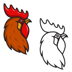 Rooster head isolated on white background. Design element for logo, label, emblem, sign, brand mark. Year of the fire rooster. Vector illustration. 