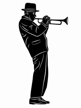 Silhouette man wearing hat playing trumpet Vector Image