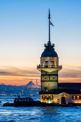 sundown views to istanbul lighthouse and skyline, turkey