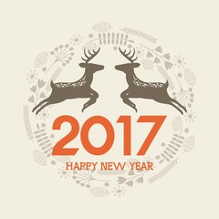 happy new year 2017  card with decorative christmas icons. colorful design. vector illustration