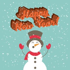 happy new year card with snowman icon. colorful design. vector illustration