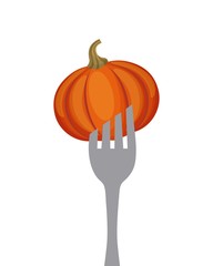 pumpkin vegetable in a fork over white background. healthy food design. vector illustration
