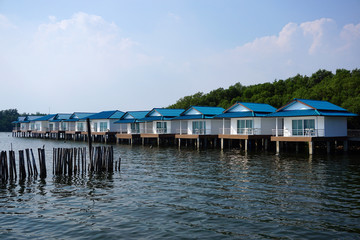Bangkhunthien beach Samut Sakhon district of Bangkok Thailand - November 20, 2016 : Chan Le Resort Seashore next to blue ocean in the Gulf of Thailand