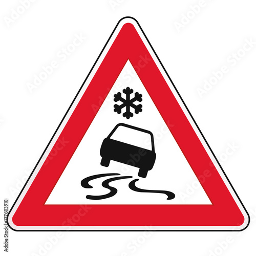 "Achtung Schnee Glatteis Gefahr mit Auto Rutschen" Stock image and