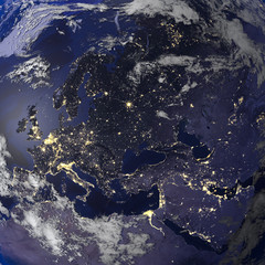 Earth night view from space 3d rendering.