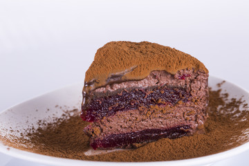 Delicious cake on a mirror surface cooked at home