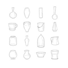 Set pots. Hand drawing. Style sketch. Vector illustration.