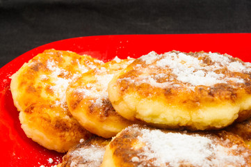 red plate of pancakes