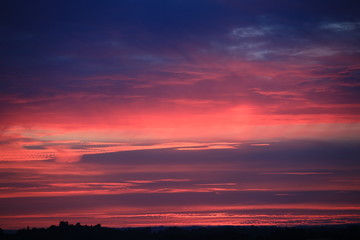 Fototapeta na wymiar Red sky in the Limousin, France