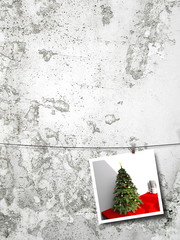 3d rendering illustration shot of Christmas tree against gray concrete wall background