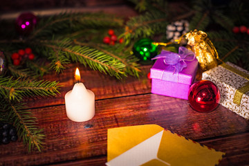 Christmas decoration with Christmas balls and candles