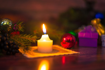 Christmas decoration with Christmas balls and candles