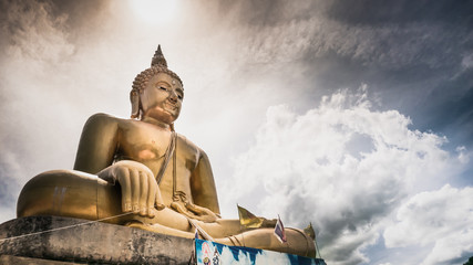 Buddha gold statue and thai art architecture in temple Phetchaburi,Thailand