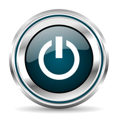 Round silver power metallic vector icon.