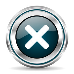 Obraz premium Round silver cancel metallic vector icon.