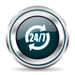 Round silver 24 h metallic vector icon.