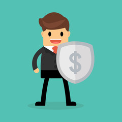 Businessman with shield, Business concept.