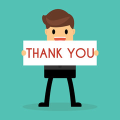 Businessman hands holding Thank on paper , Business concept.