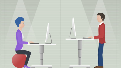 standing desk and swissball - travailler debout et m&eacute;decine ball