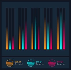 Infographic dashboard template with flat design graphs and charts. Processing analysis of data