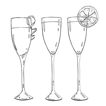 hand drawn set of graphic cocktails cocktail  on white backgroun