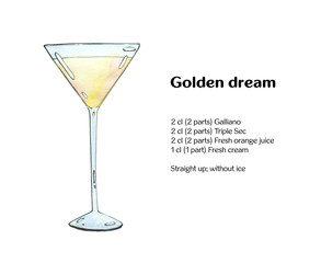 hand drawn watercolor cocktail Golden dream on white background