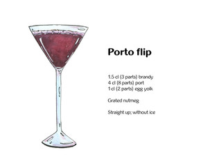 hand drawn watercolor cocktail Porto flip on white background