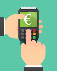 Hands with a dataphone with an euro sign