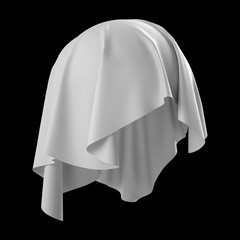 3d abstract white cloth, flying fabric, dynamic textile object isolated on black background