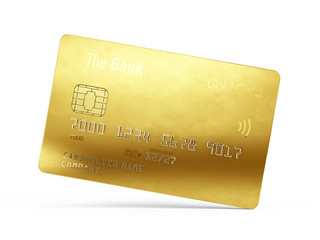 Gold credit card isolated on white background. 3d render