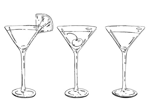 hand drawn graphic cocktails grasshopper cosmopolitan manhattan