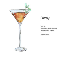 hand drawn watercolor cocktail Derby on white background