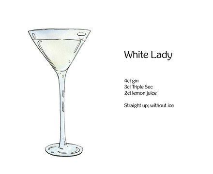 hand drawn watercolor cocktail White Lady on white background