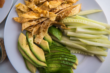 Sushi - Different ingredients on plates ready and prepared