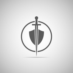 Abstract illustration - shield and sword icon with shadow