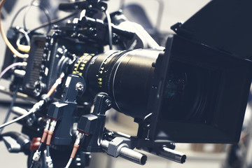 Fototapeta na wymiar Video camera of black plastic during filming