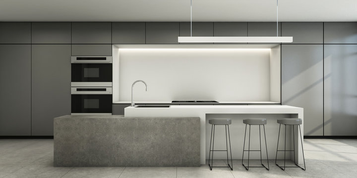 Minimalist dining kitchen - 3D render