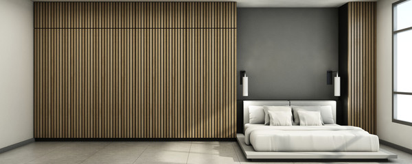 Bedroom interior design minimal loft - 3D render